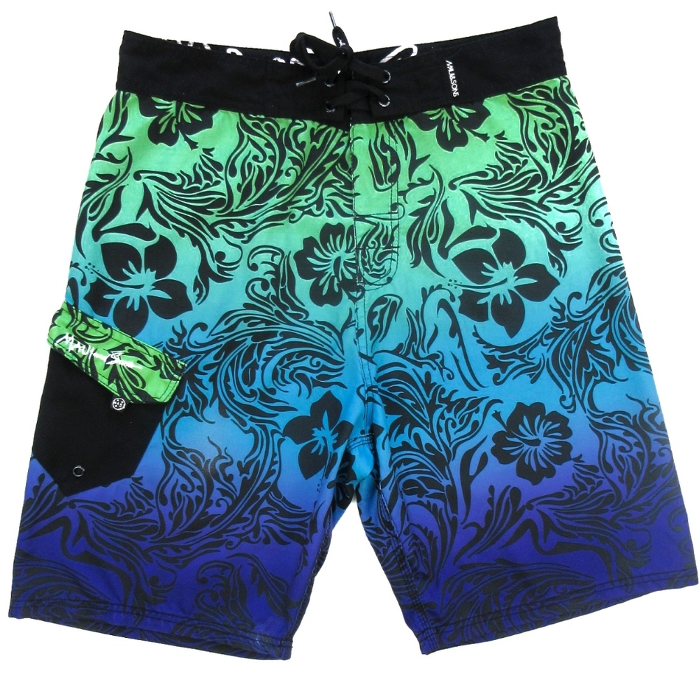 Maui & Sons Trunks Board Shorts Blue Green